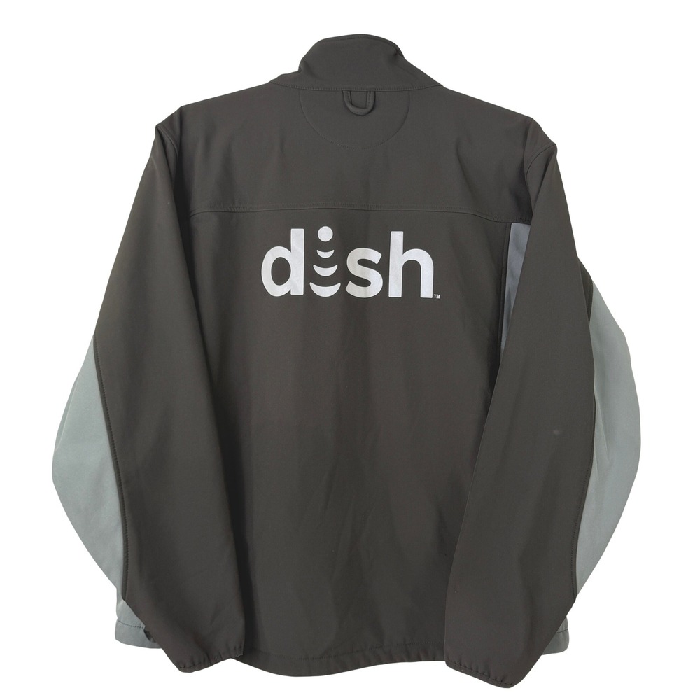 Dish Network Softshell Jacket Full Zip‎ Work Coat 2XL Black Gray Fleece Lined